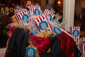 Basket of "CAPA 50 Years" branded popcorn